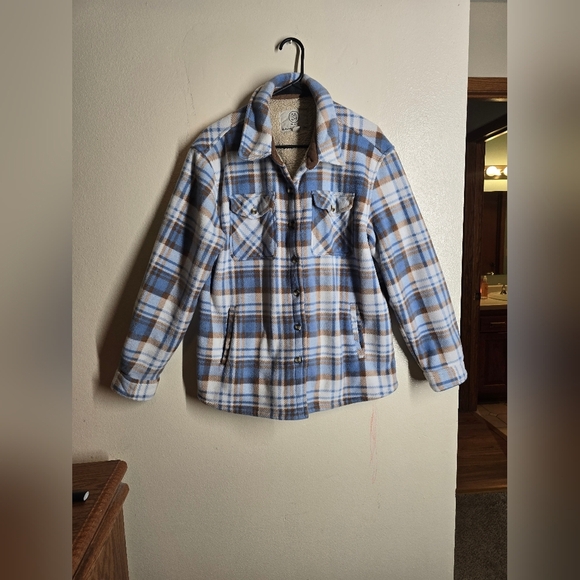 Sage Teddy Jacket Blue and Brown Cozy Style - Picture 2 of 3